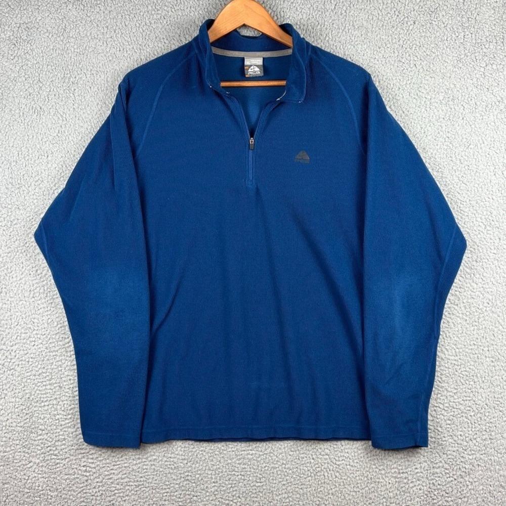 Nike ACG Shirt Mens XL Blue Pullover 1/4 Zip Quarter Thermal Waffle Knit Mock